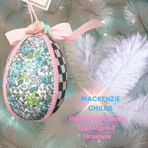 Mackenzie Childs Courtly Check Prairie Egg Ornament Blue Pastel Floral Pattern